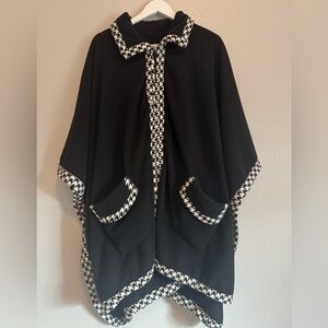 Moda Houndstooth Trim Fleece‎ Cape Poncho Wrap - OS Winter/Spring Cottagecore
